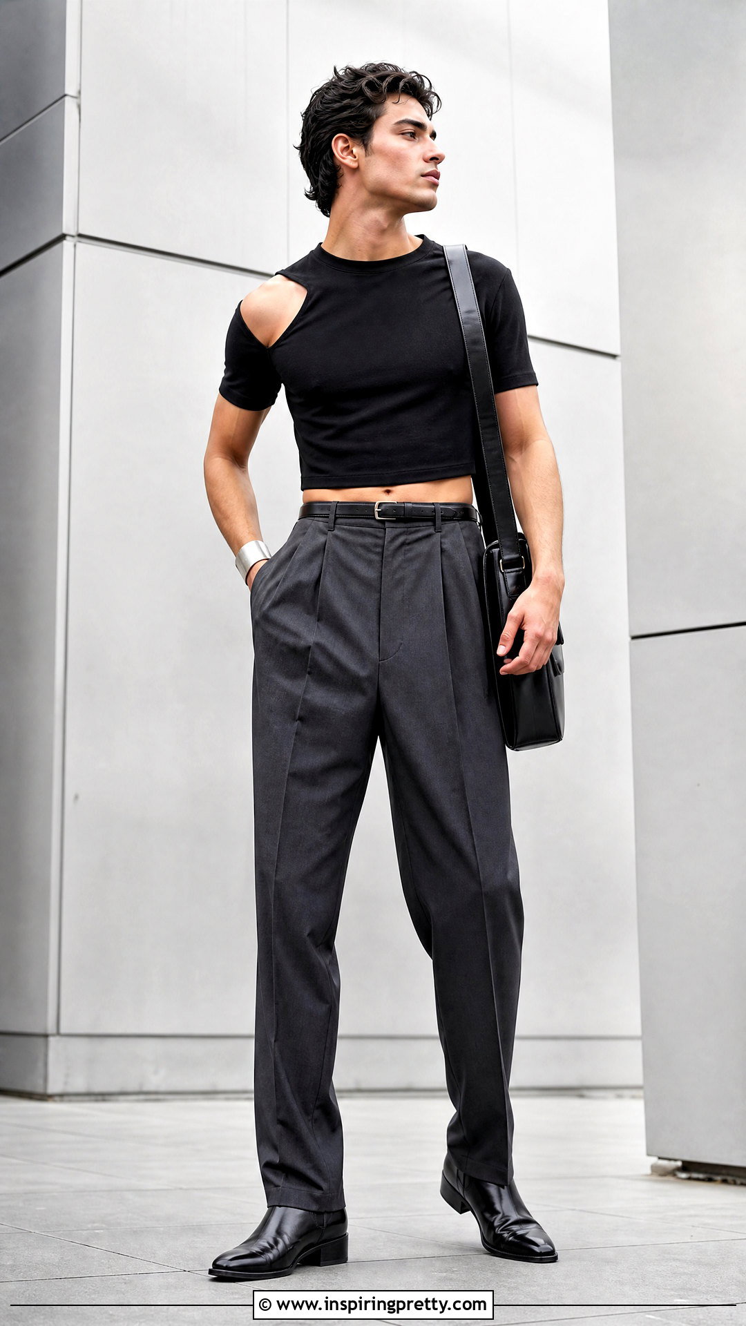 Cutout Crop Top With Pleated Trousers - 50 male crop top outfits