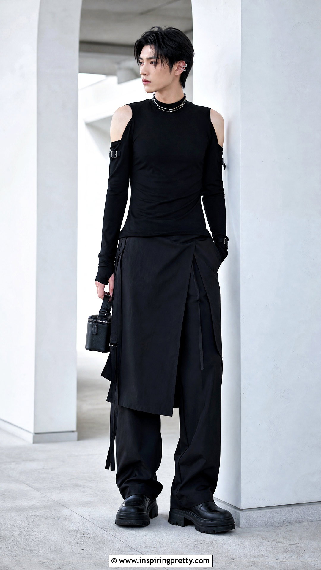 Cutout Goth Top With Layered Black Trousers - 25 goth tops men