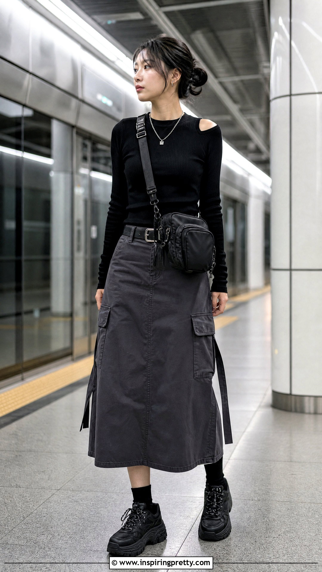 Cutout Knit Top With Cargo Skirt - 50 aesthetic tops for women
