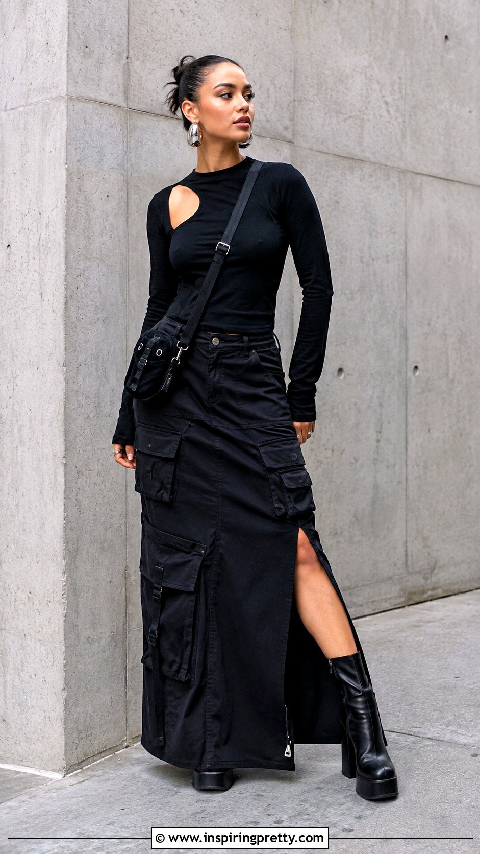 Cutout Long Sleeve Top With Cargo Maxi Skirt - 25 Fashion Nova Long Sleeve Tops outfit ideas