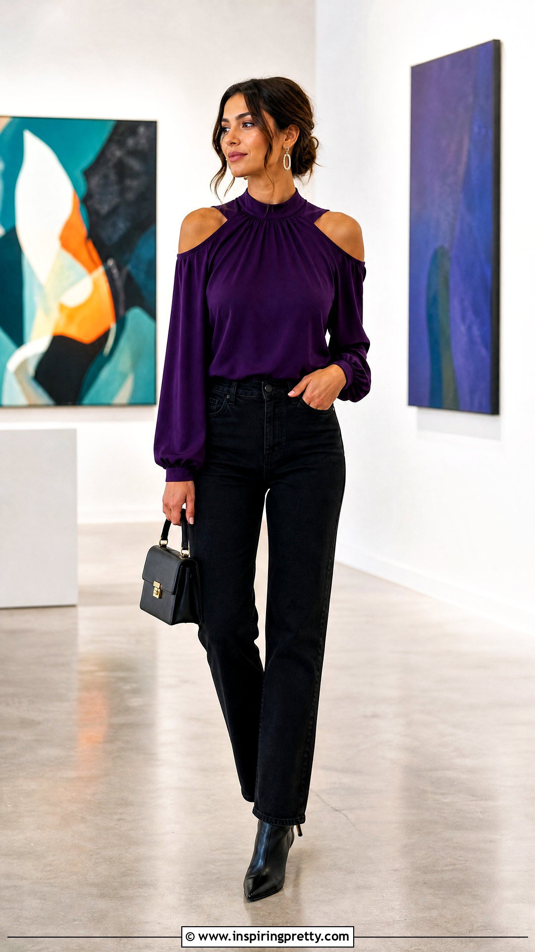 Cutout Shoulder Top With Black Jeans - 50 new tops outfit ideas