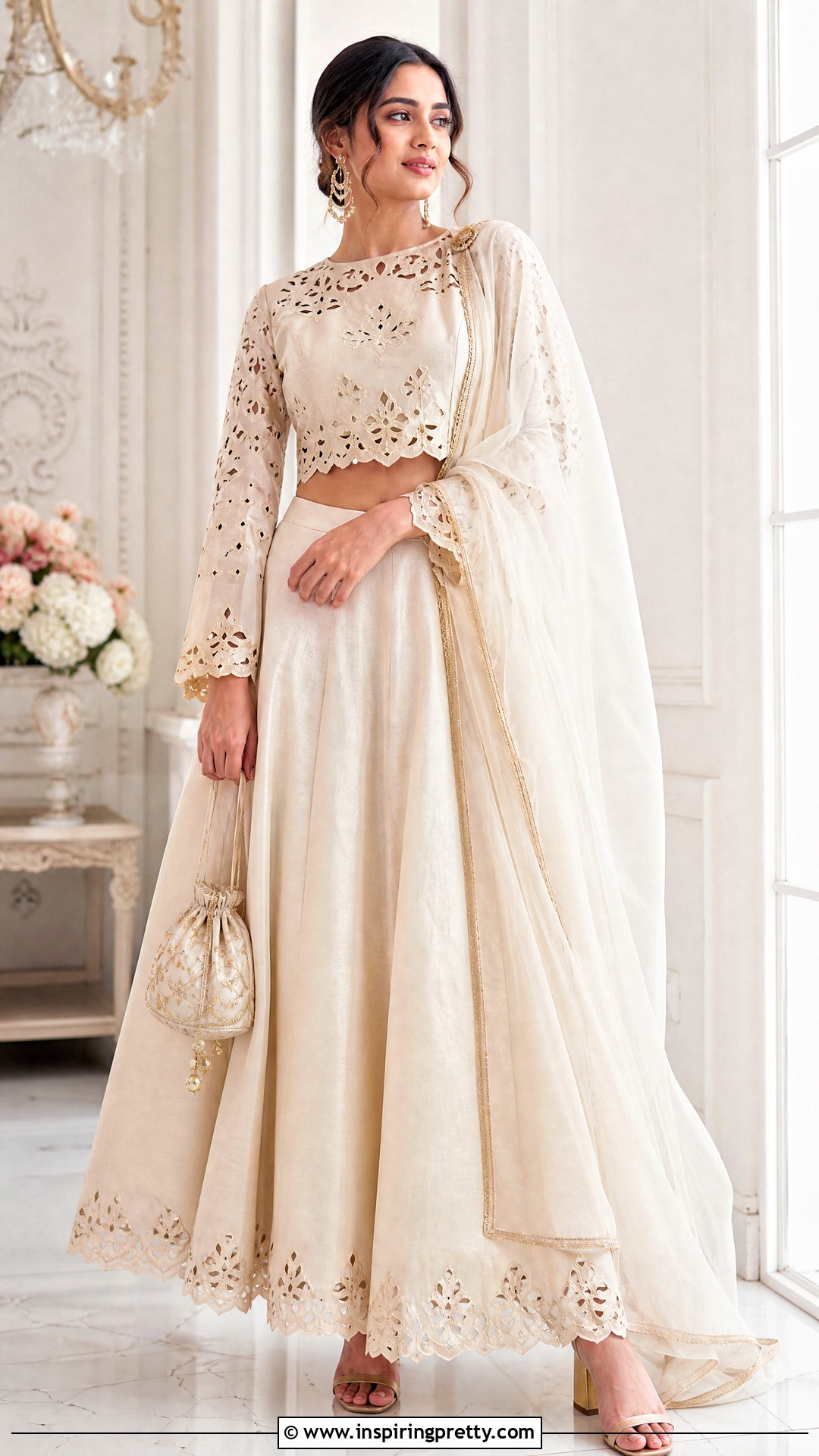 Cutwork Crop Top Blouse With Lehenga - 50 crop top blouse designs