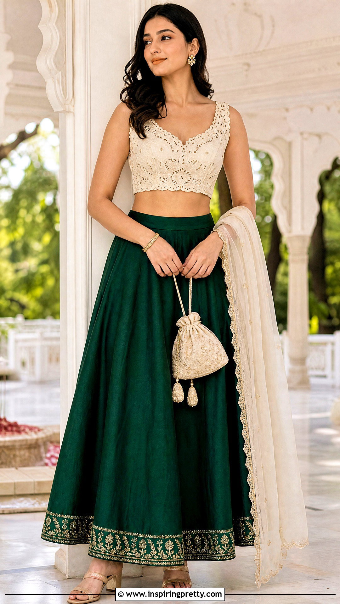 Cutwork Crop Top Blouse With Silk Skirt - 50 latest crop top blouse designs