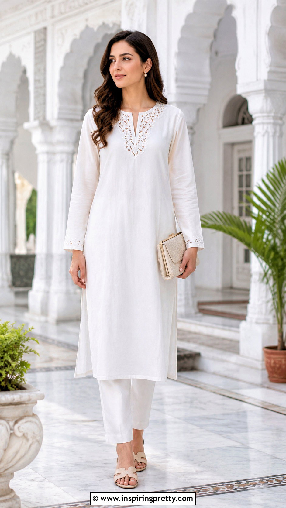 Cutwork Neck Kurti With Straight Pants - 50 top neck designs