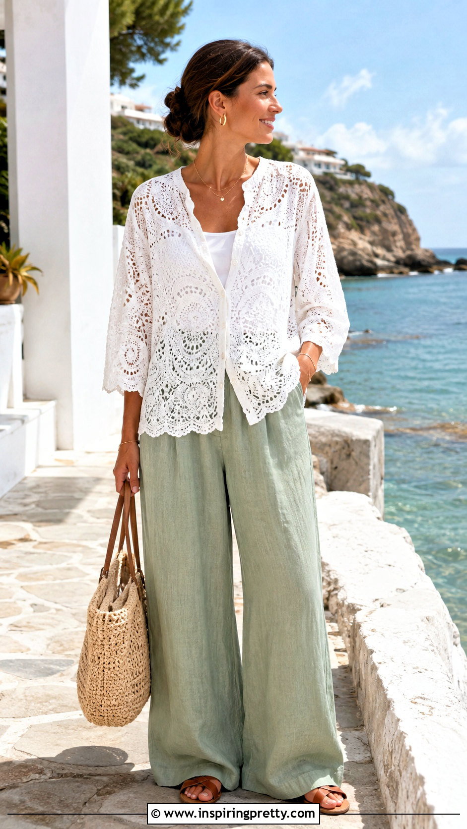 Cutwork Net Top With Linen Trousers - 50 net top designs for women
