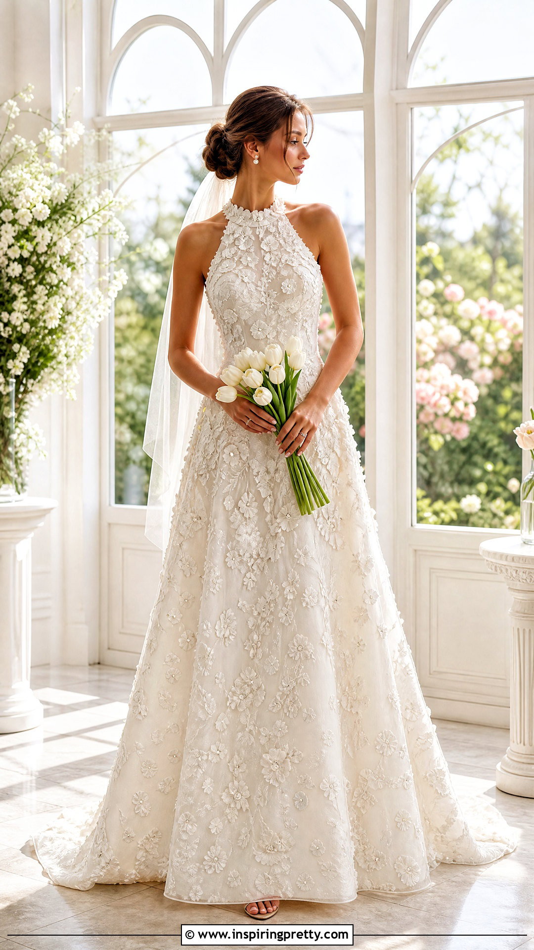 D Floral Lace Halter Wedding Dress - 25 Lace Halter Top Wedding Dress outfit ideas
