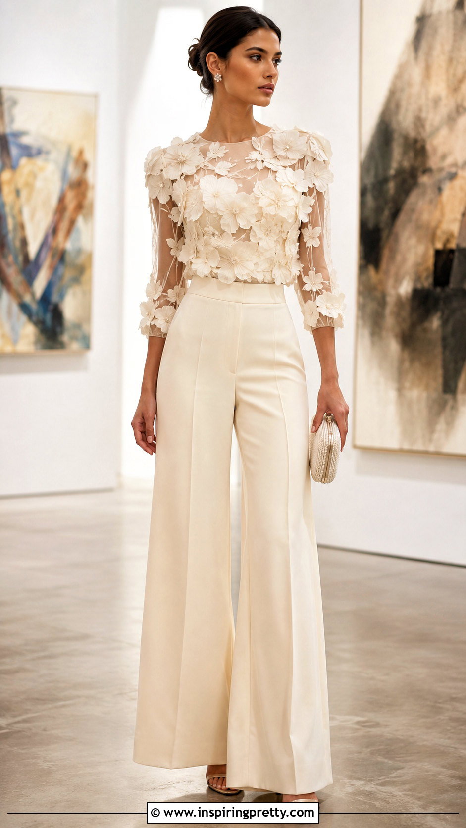D Floral Organza Top With Palazzo Pants - 50 organza top styles