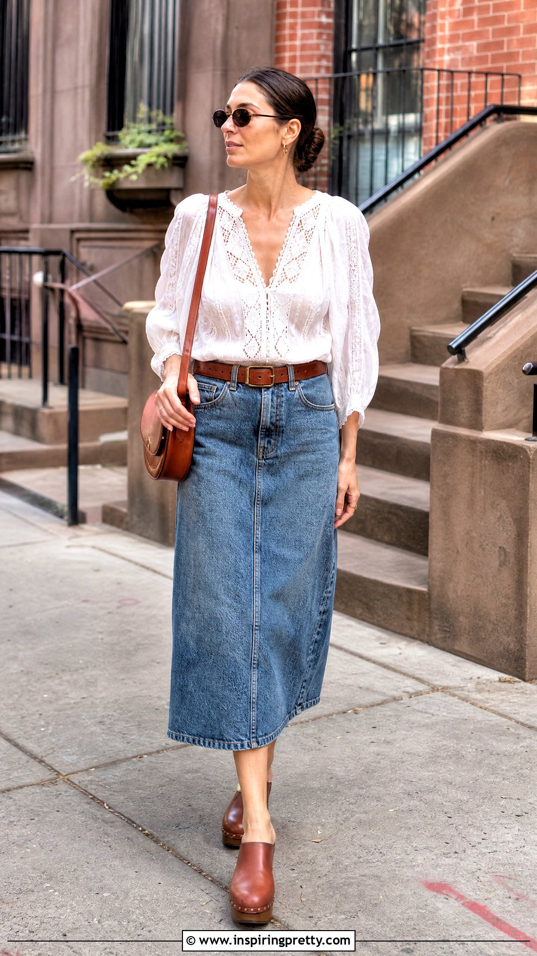 DEN Bernadine Top With Denim Midi Skirt - 20 doen bernadine top outfit ideas