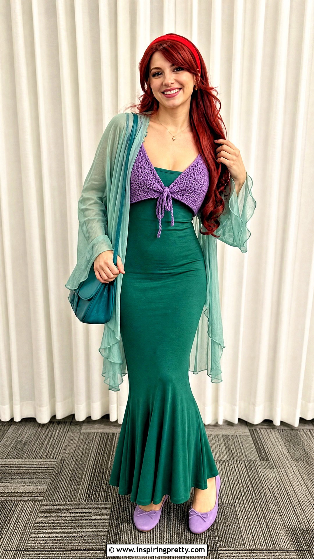 DIY Ariel Bra Top And Layered Green Dress Outfit - 20 diy ariel bra top outfit ideas