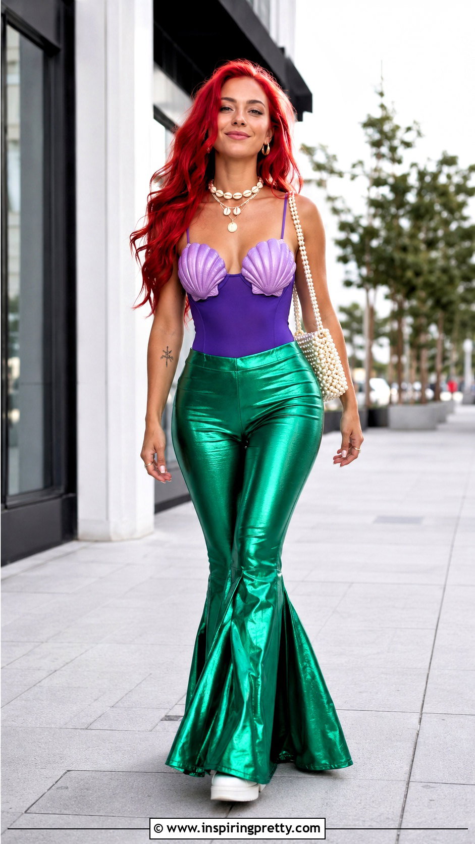 DIY Ariel Shell Top With Green Flare Pants - 20 diy ariel shell top outfit ideas