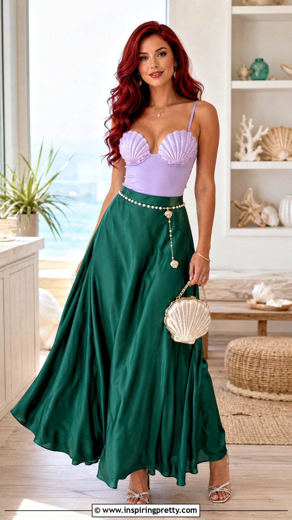 DIY Ariel Shell Top With Green Satin Skirt - 20 diy ariel shell top outfit ideas