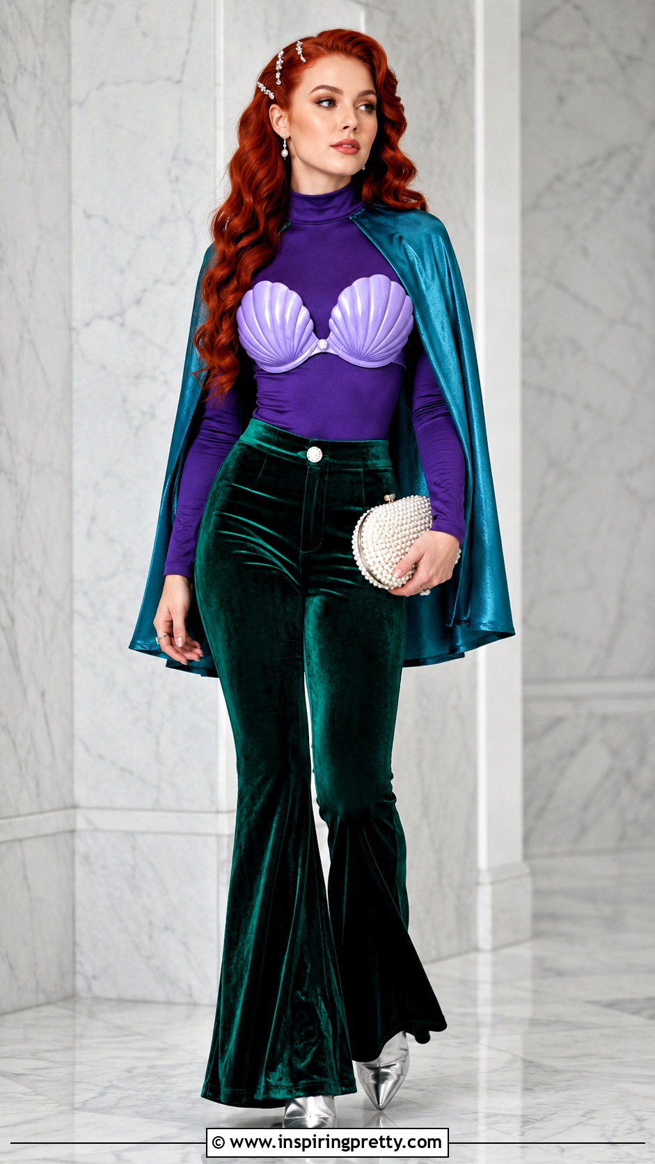 DIY Ariel Shell Top With Green Velvet Pants - 20 diy ariel shell top outfit ideas
