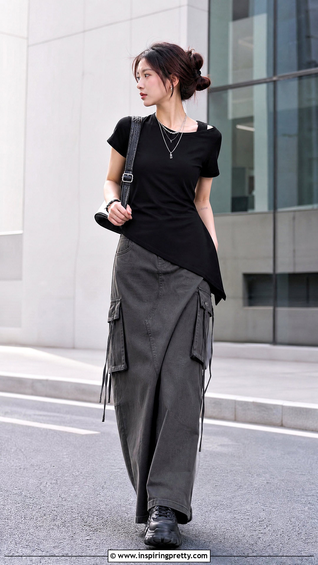 DIY Asymmetric Acubi Tee With Maxi Skirt - 20 acubi tops diy ideas