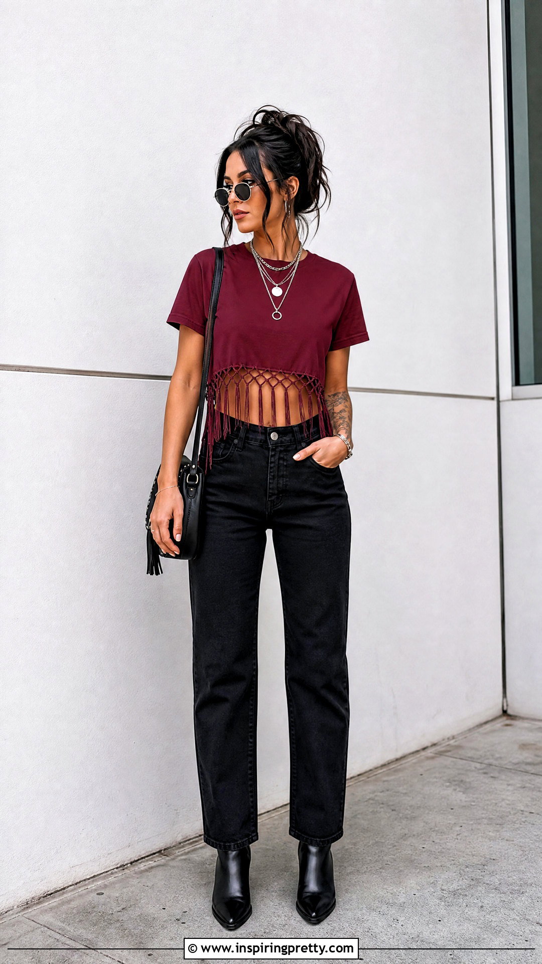 DIY Braided Fringe Crop Top With Black Jeans - 20 diy crop tops outfit ideas