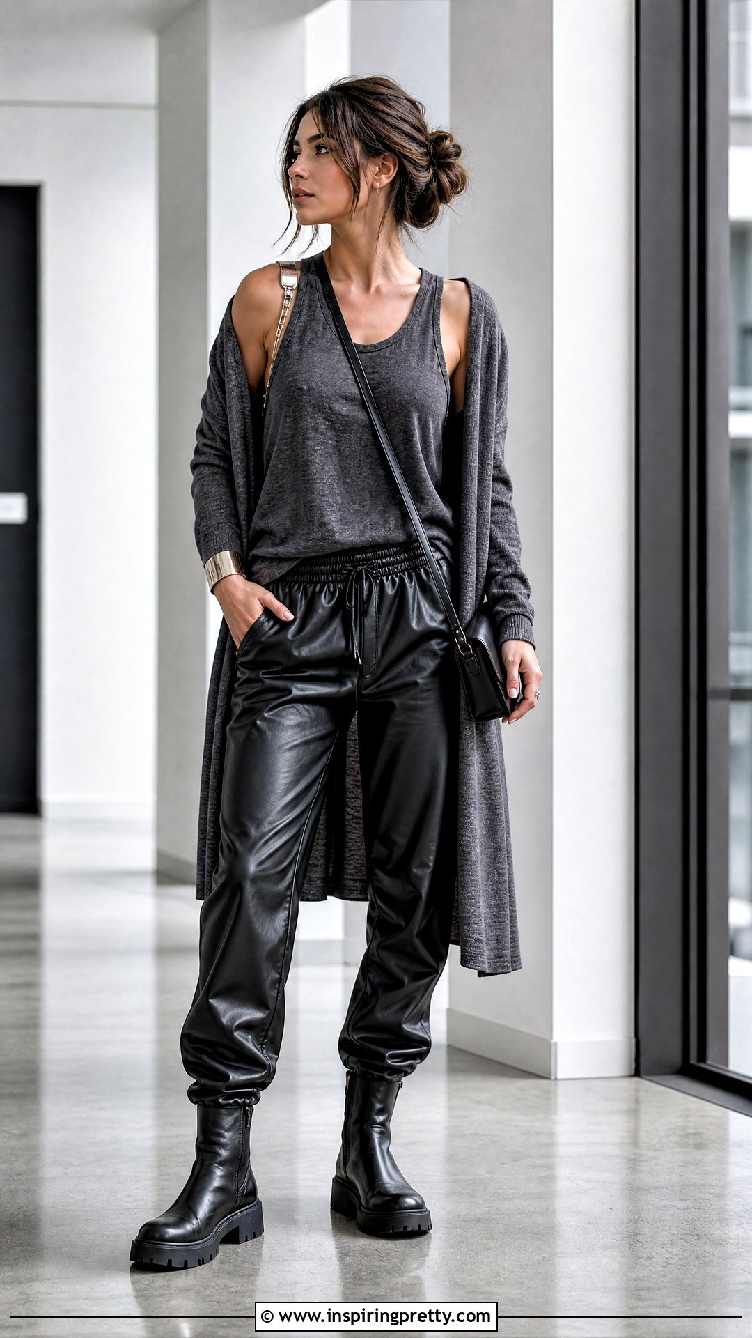 DIY Chain Trim Grunge Tank Top With Faux Leather Pants - 20 diy grunge tank top outfit ideas