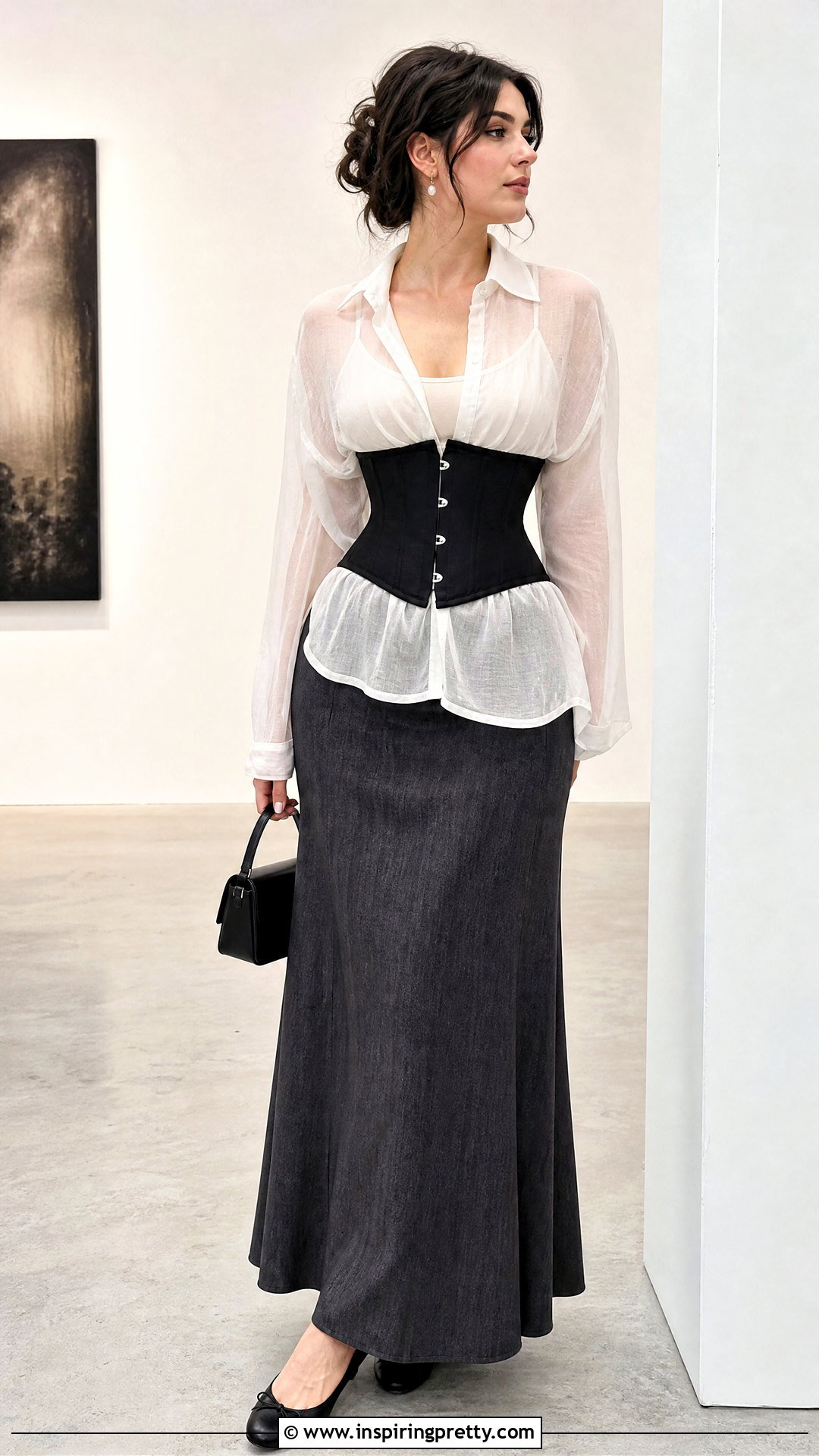DIY Corset Top With A Sheer Blouse And Maxi Skirt - 50 diy corset top outfit ideas