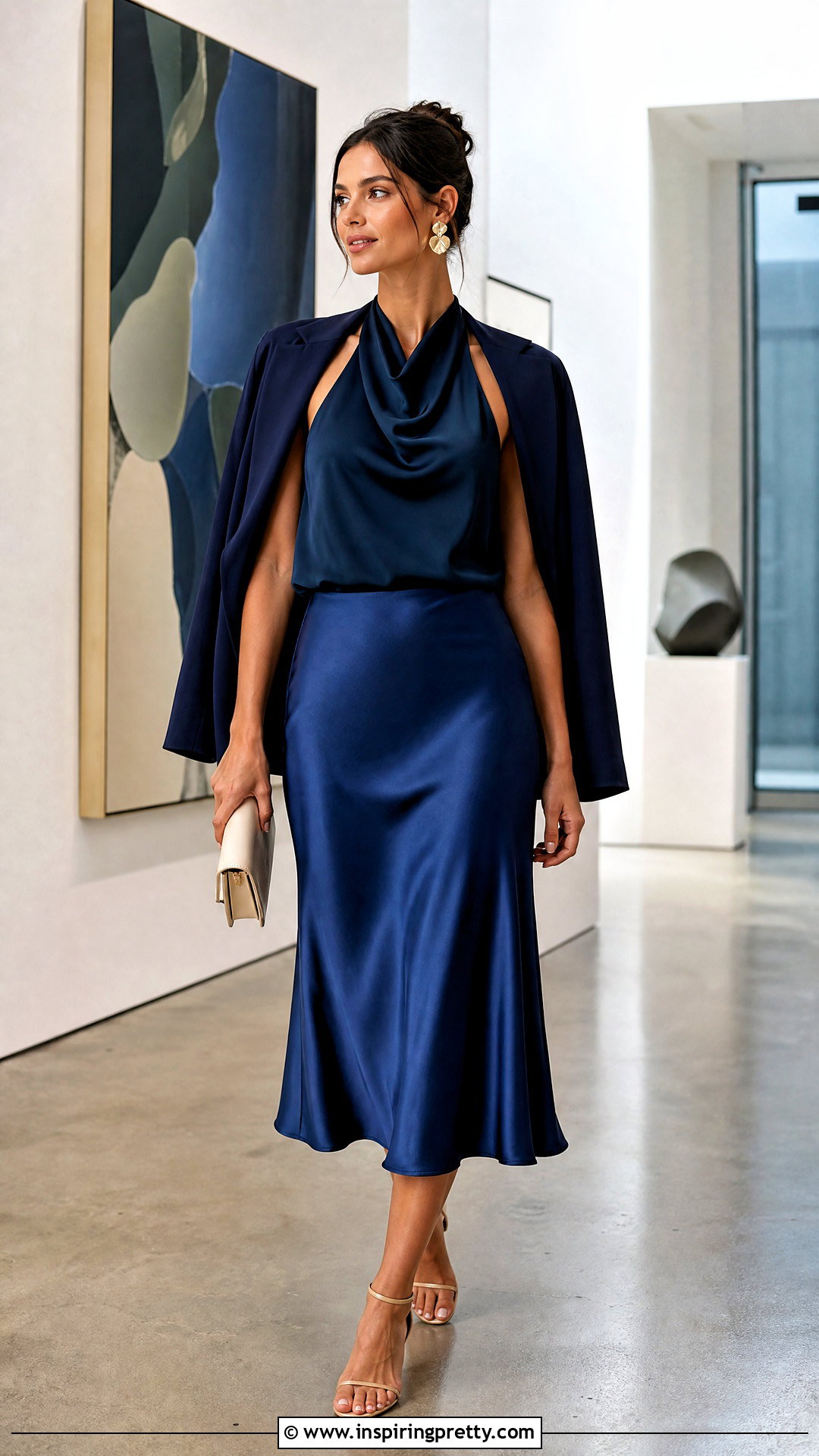 DIY Cowl Halter Top With A Satin Midi Skirt - 25 easy diy halter top outfit ideas
