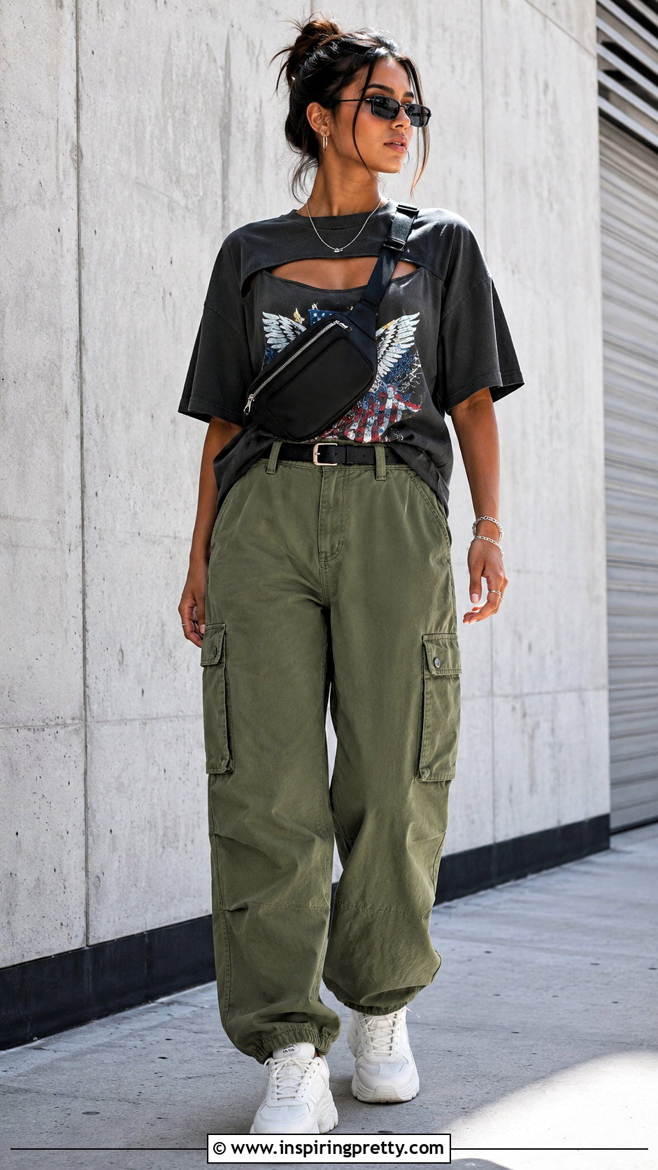 DIY Cutout Graphic Top With Cargo Pants - 50 diy tops outfit ideas