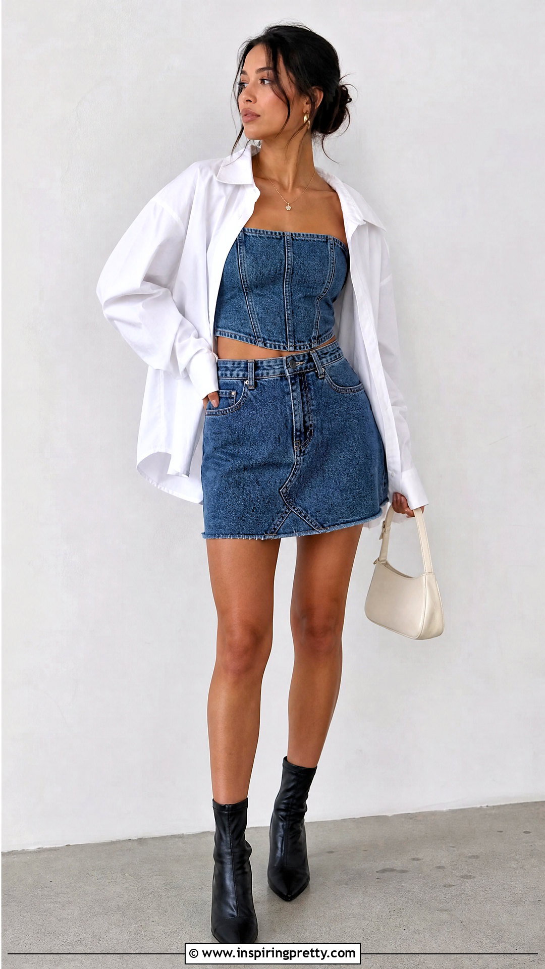 DIY Denim Corset Top With Matching Mini Skirt - 20 diy denim corset top outfit ideas