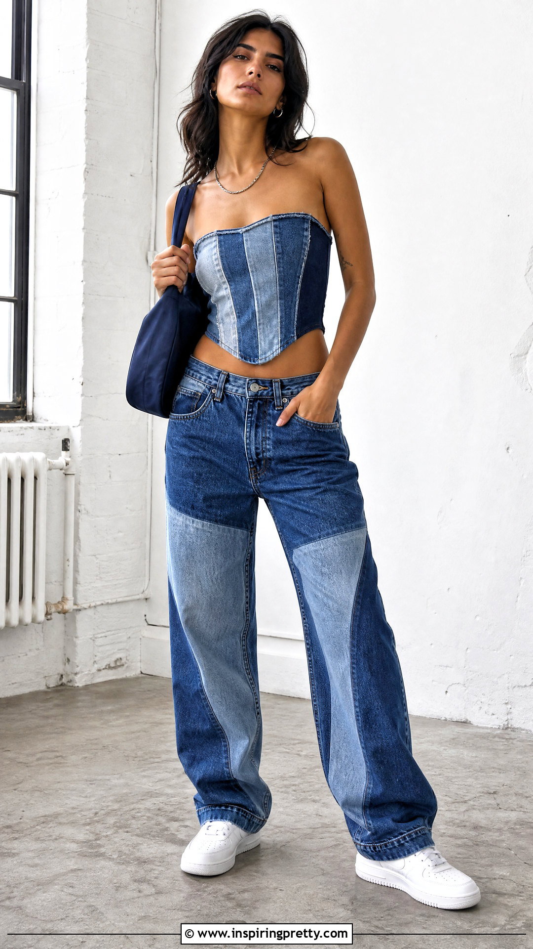 DIY Denim Corset Top With Patchwork Jeans - 20 diy denim corset top outfit ideas