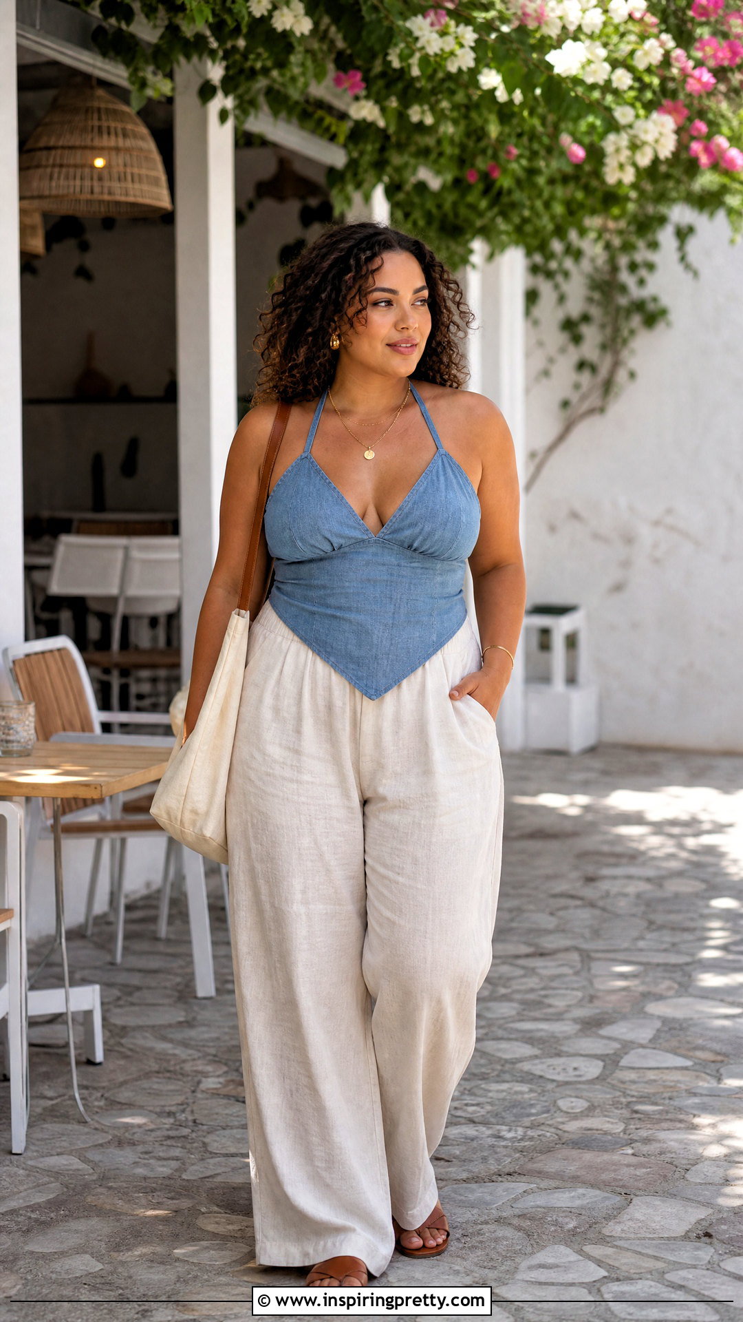 DIY Denim Halter Top With Linen Trousers - 20 denim halter top diy outfit ideas