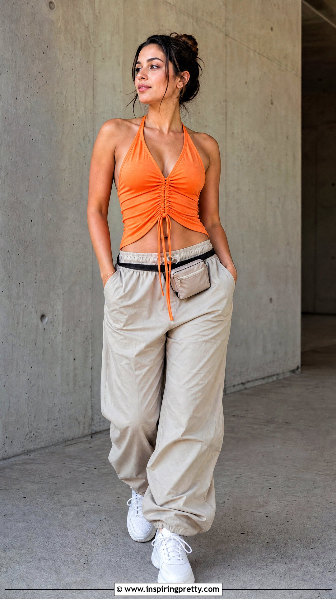 DIY Drawstring Halter Top With Parachute Pants - 50 diy halter top outfit ideas