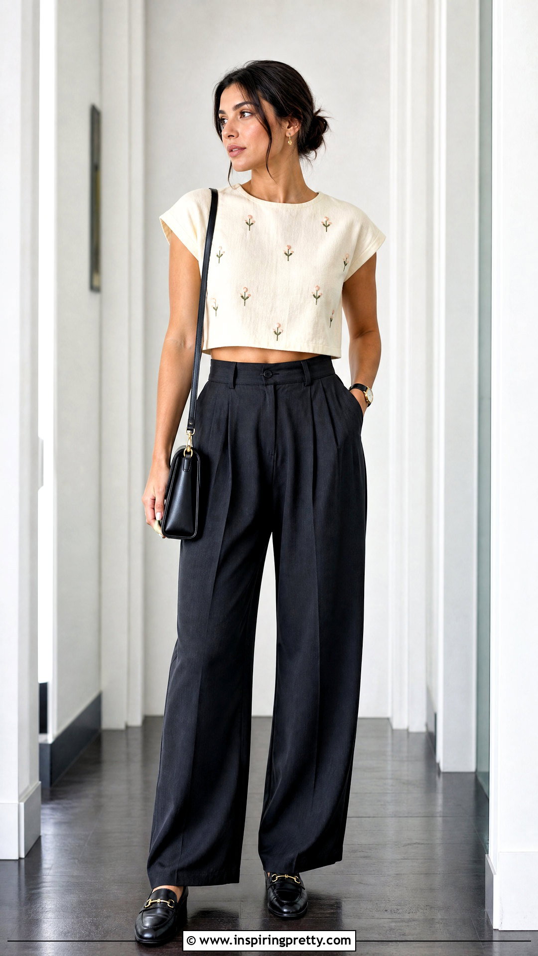 DIY Embroidered Crop Top With Pleated Trousers - 50 diy crop top outfit ideas