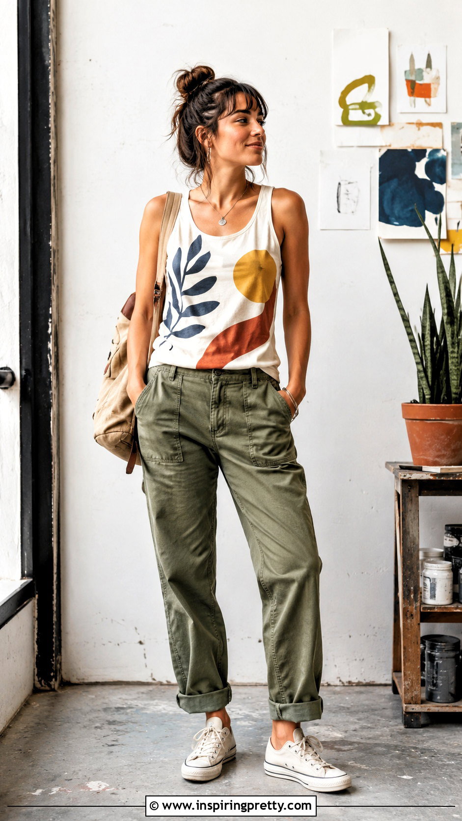 DIY Fabric Painted Tank With Utility Pants - 50 diy tops outfit ideas