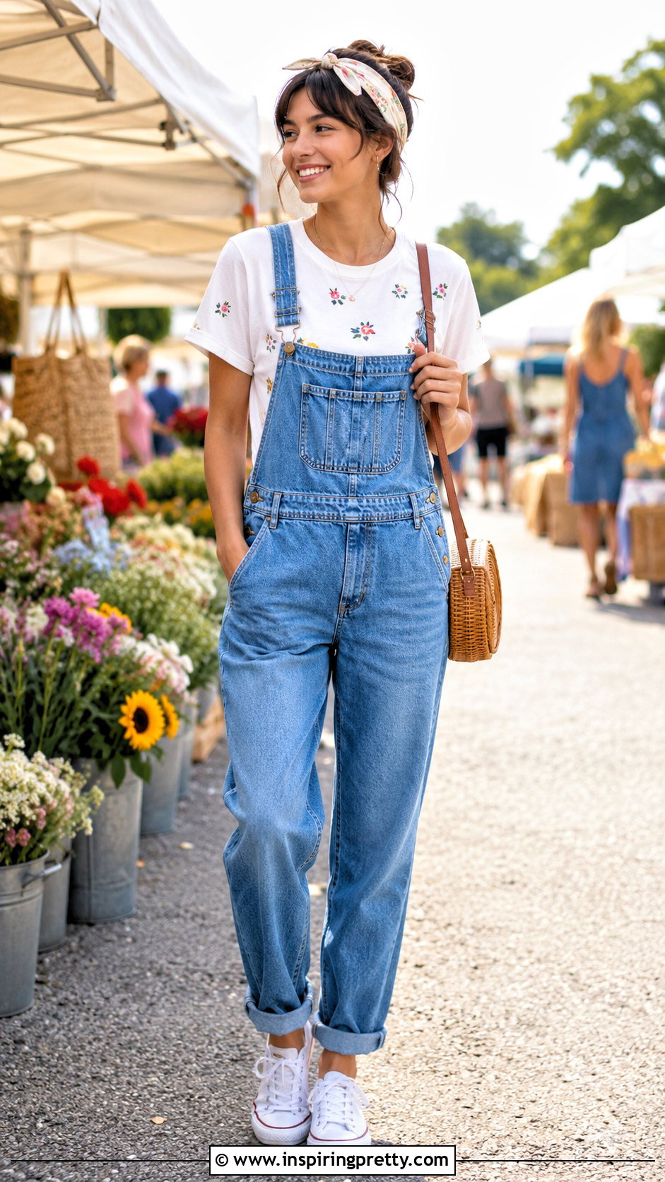 DIY Floral Stamped Top With Overalls - 50 diy tops outfit ideas