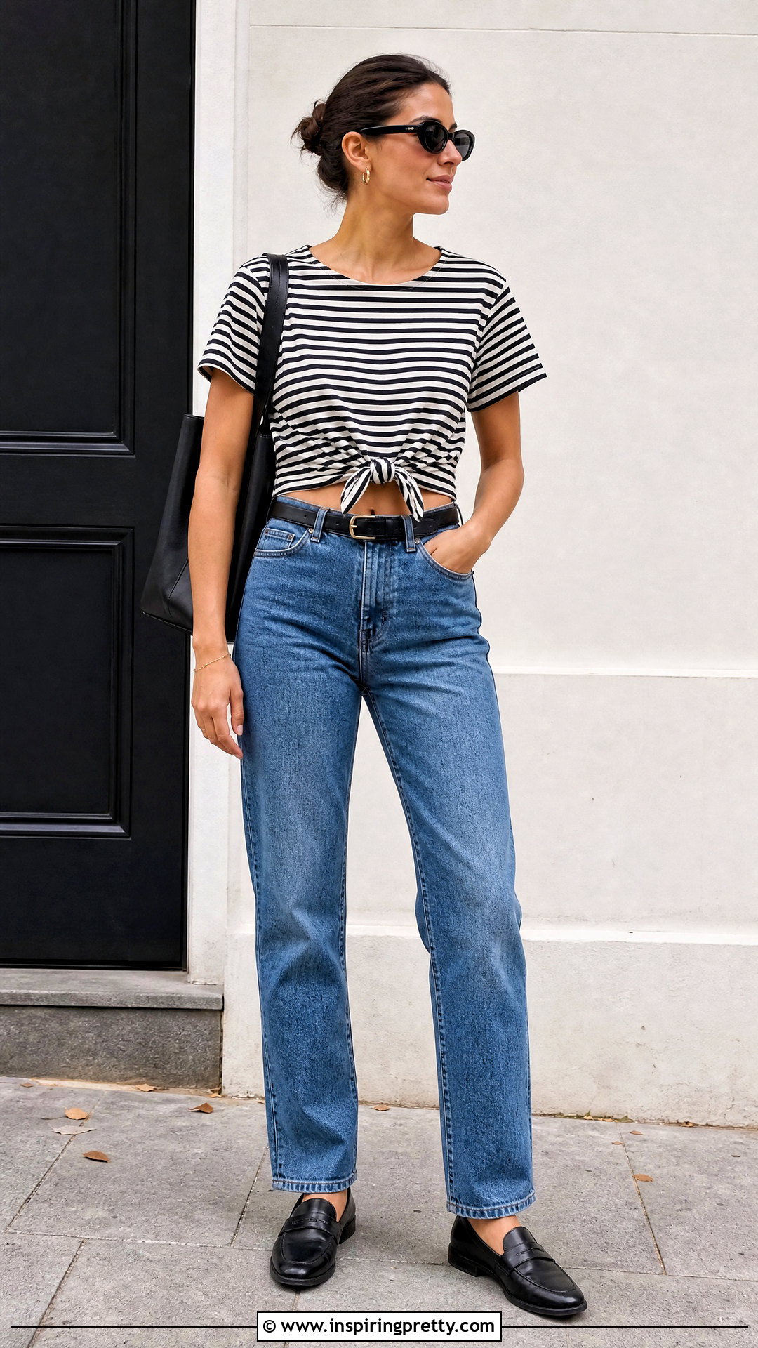 DIY Front Tie Crop Top With Straight Leg Jeans - 20 diy front tie crop top outfit ideas