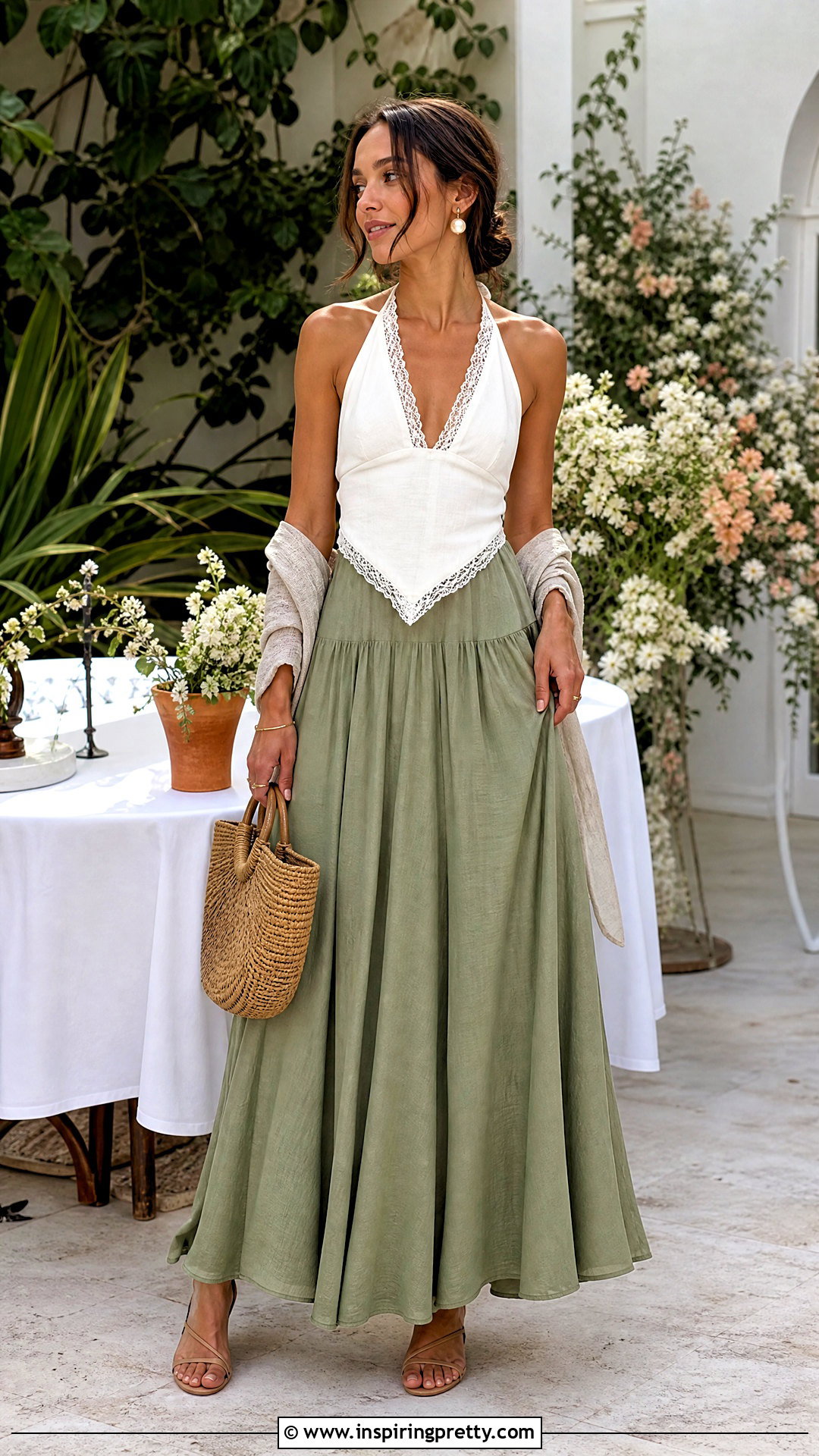 DIY Lace Trim Halter Top With A Maxi Skirt - 25 easy diy halter top outfit ideas