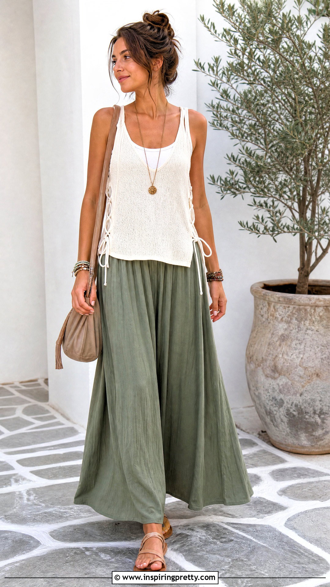 DIY Lace Up Side Tank With Maxi Skirt - 20 shirt into tank top diy outfit ideas
