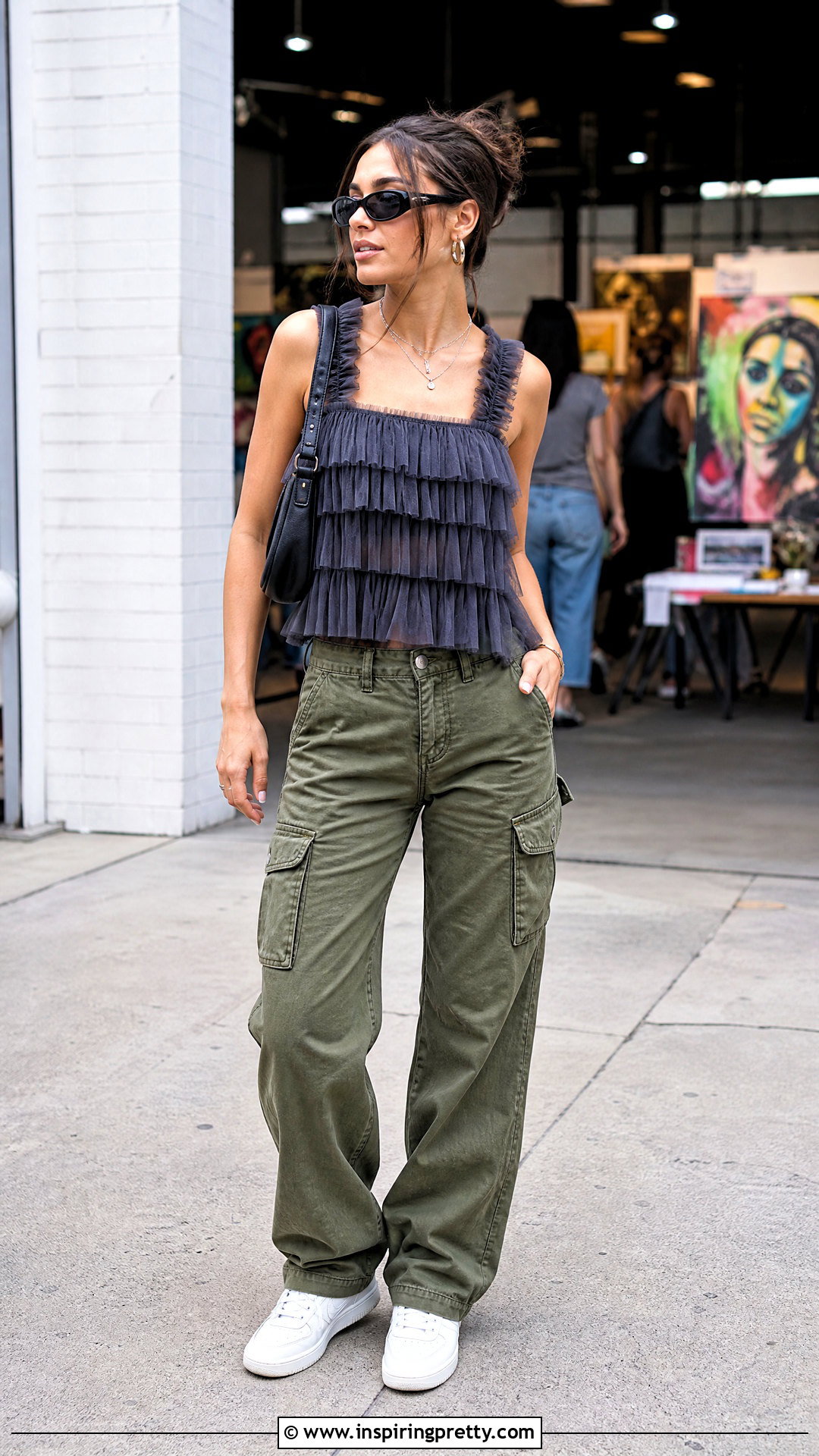 DIY Layered Tulle Tank With Cargo Pants - 20 diy tulle top outfit ideas