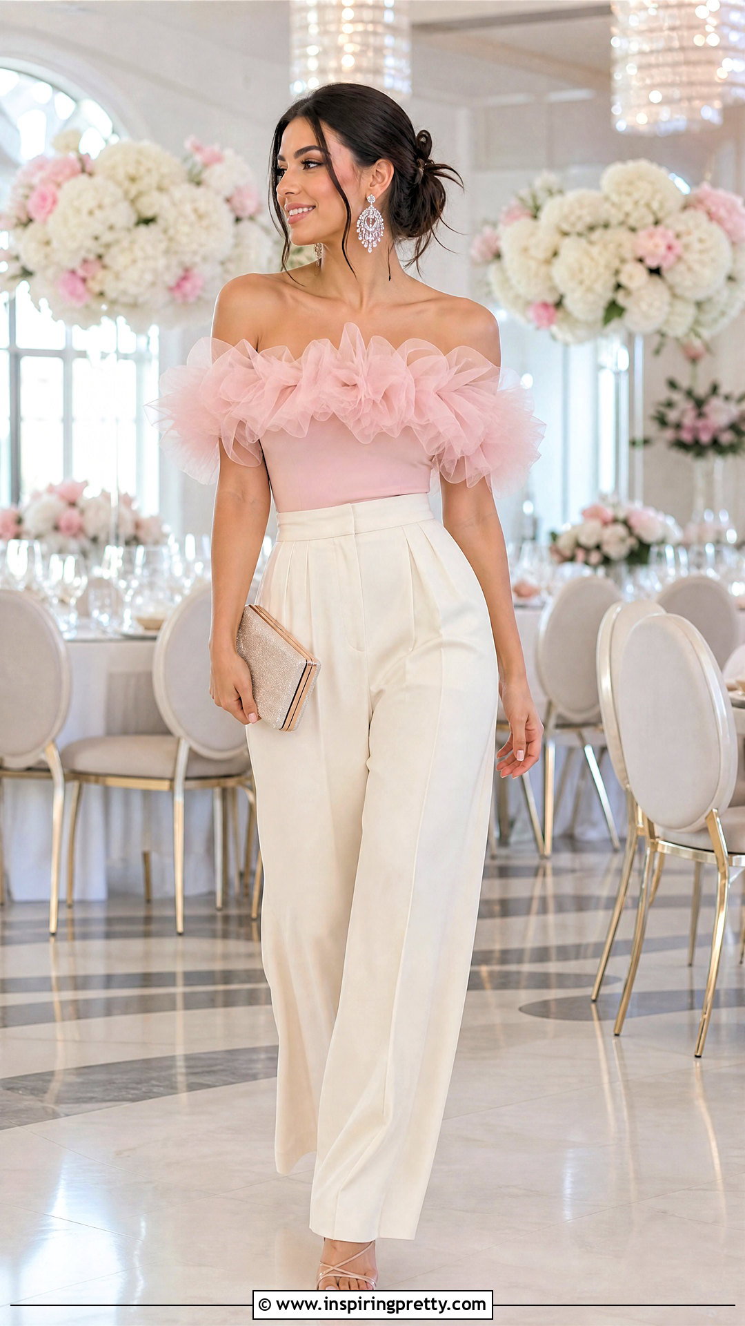 DIY Off Shoulder Tulle Top With Palazzo Pants - 20 diy tulle top outfit ideas