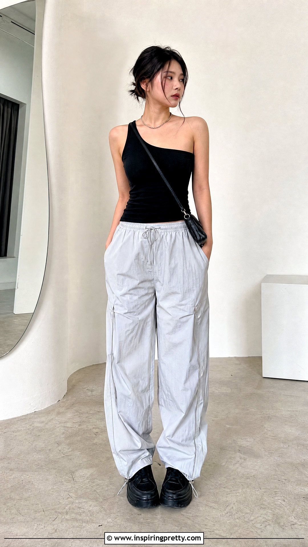 DIY One Shoulder Acubi Tank With Parachute Pants - 20 acubi tops diy ideas