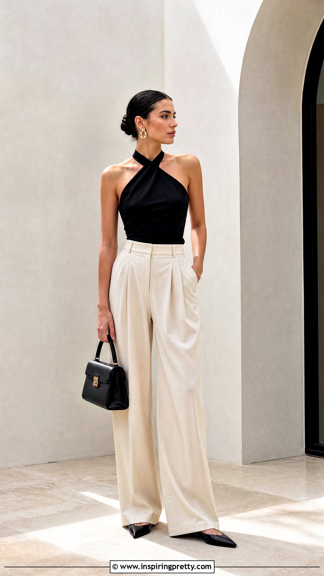 DIY One Shoulder Halter Top With Pleated Trousers - 50 diy halter top outfit ideas