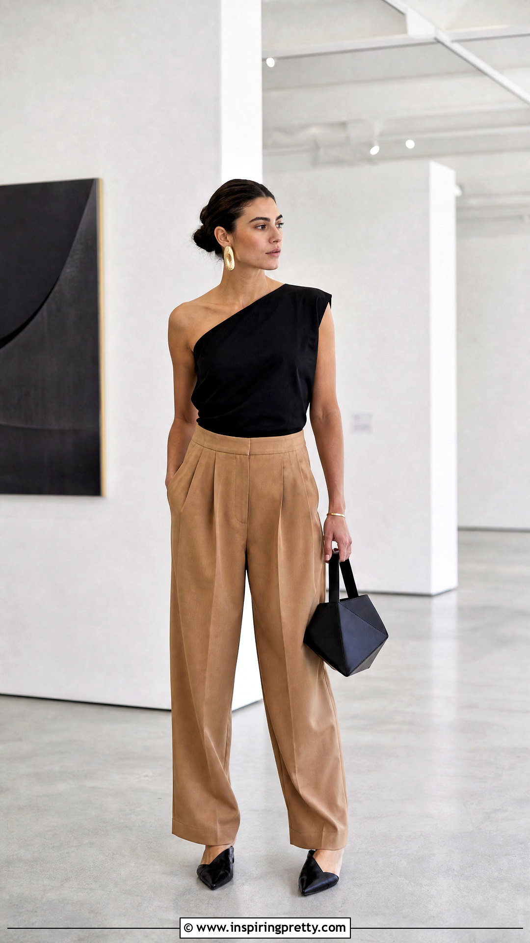DIY One Shoulder Top With Pleated Trousers - 20 Diy Off Shoulder Top outfit ideas