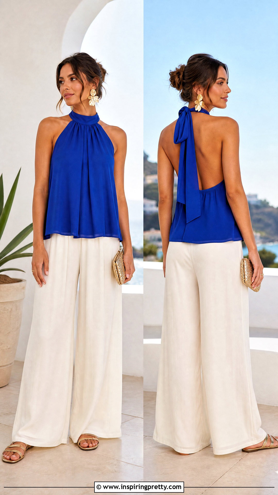 DIY Open Back Halter Top With Palazzo Pants - 50 diy halter top outfit ideas
