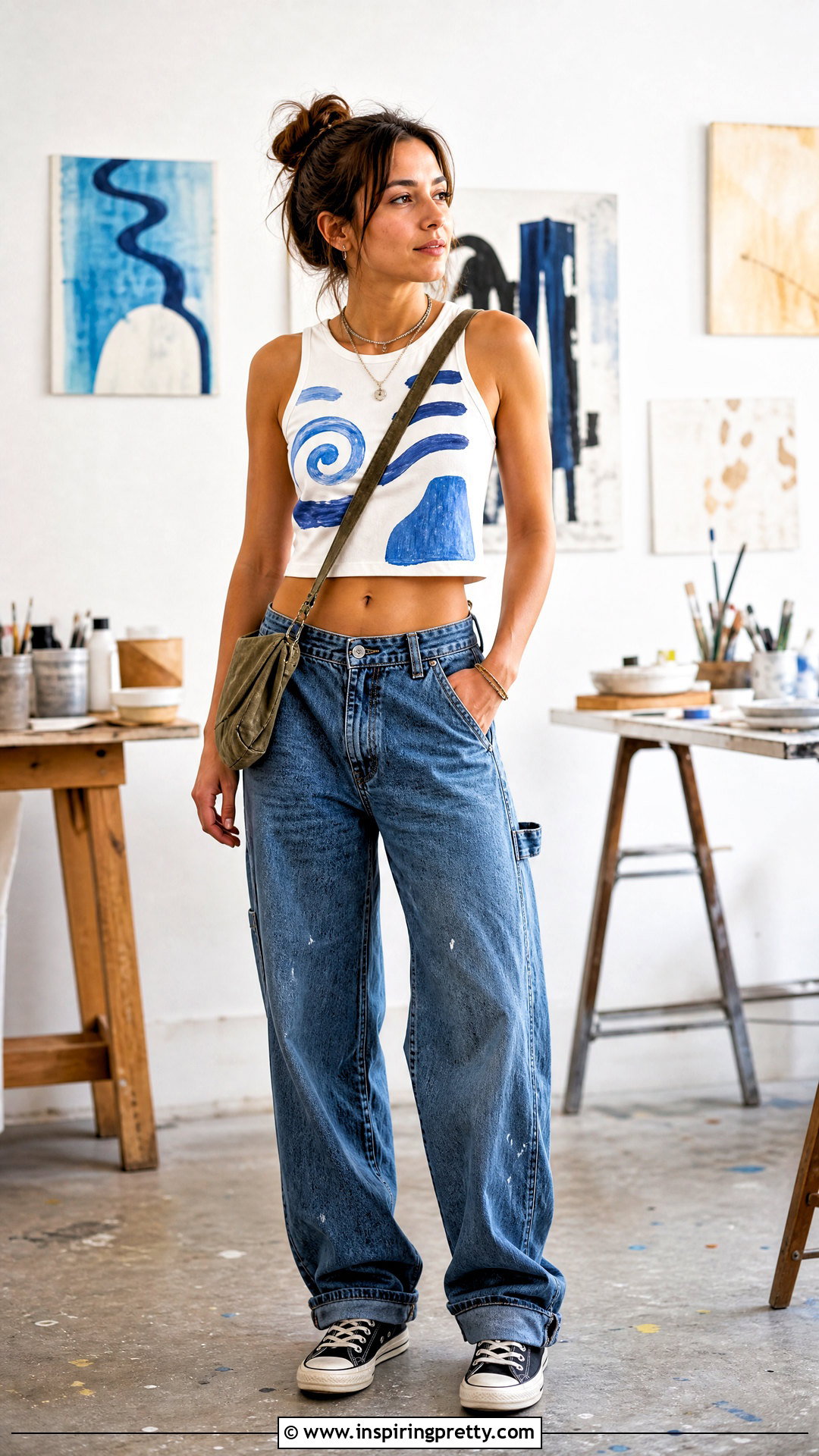 DIY Painted Crop Top With Carpenter Jeans - 50 diy crop top outfit ideas