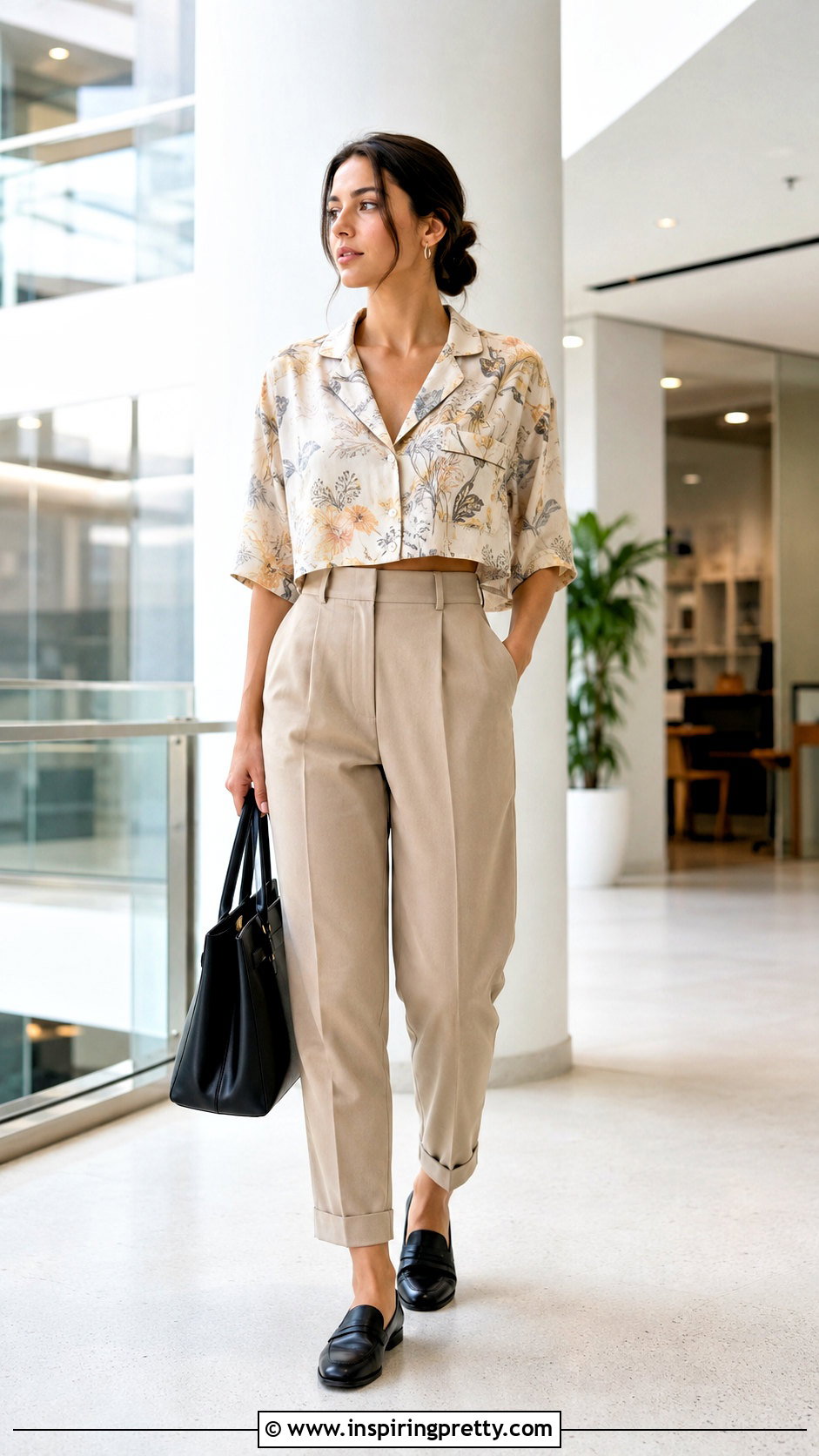 DIY Pajama Shirt Crop Top With Trousers - 50 diy tops outfit ideas