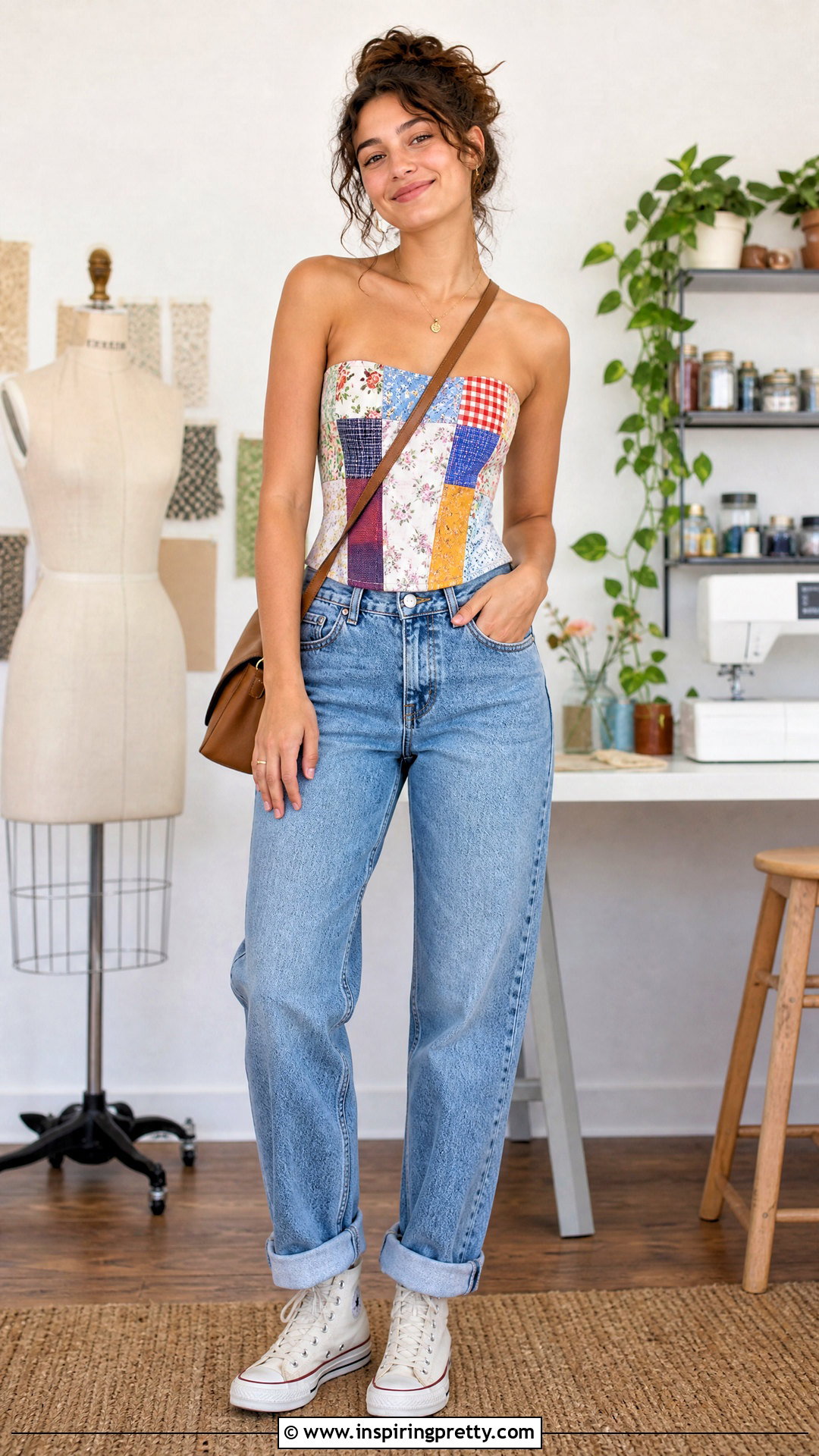 DIY Patchwork Corset Top With Mom Jeans - 50 diy corset top outfit ideas
