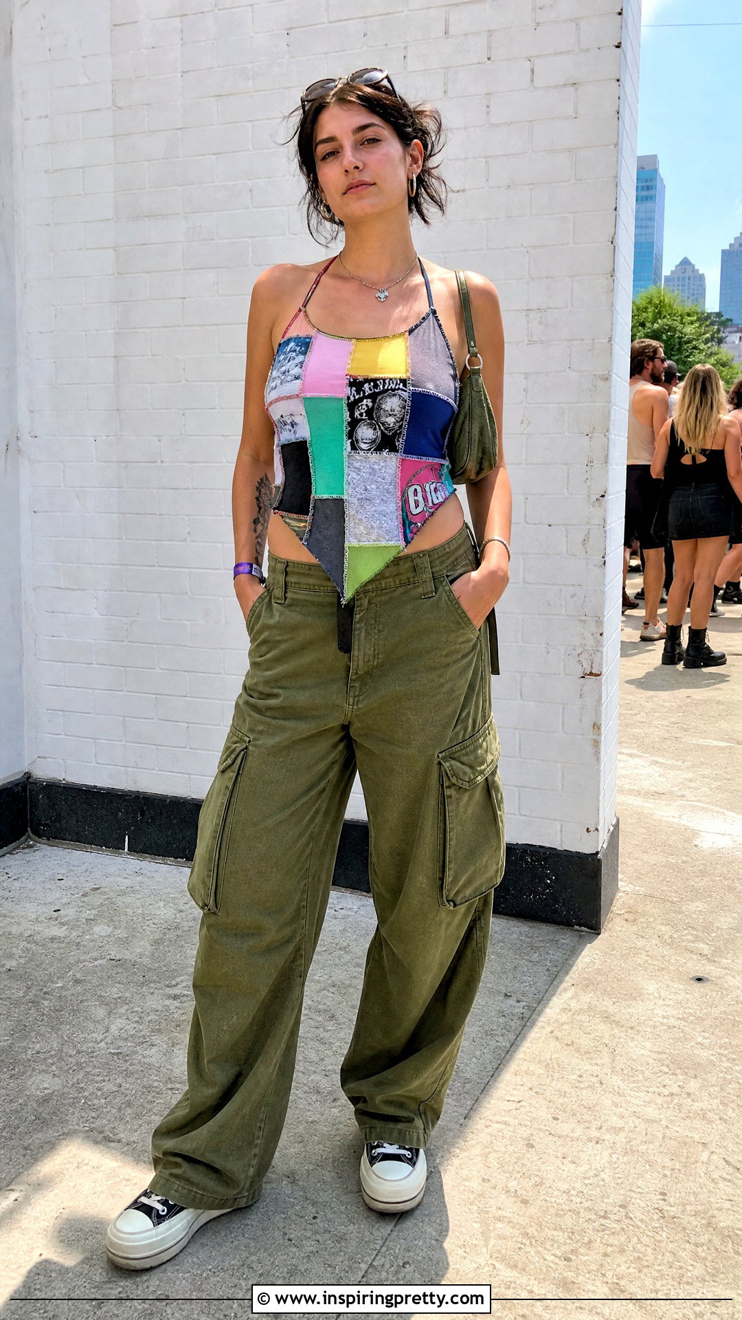 DIY Patchwork Halter Top With Cargo Pants - 25 easy diy halter top outfit ideas