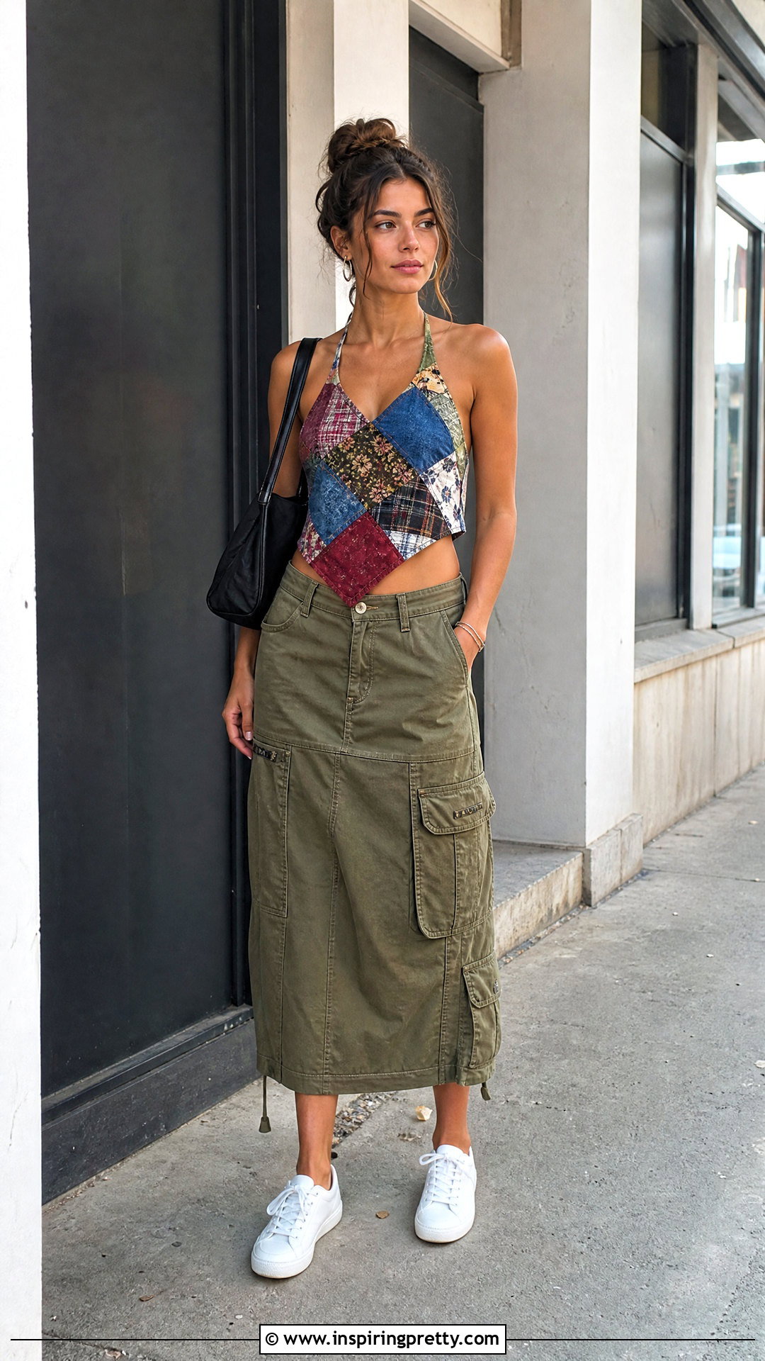 DIY Patchwork Halter Top With Cargo Skirt - 50 diy halter top outfit ideas