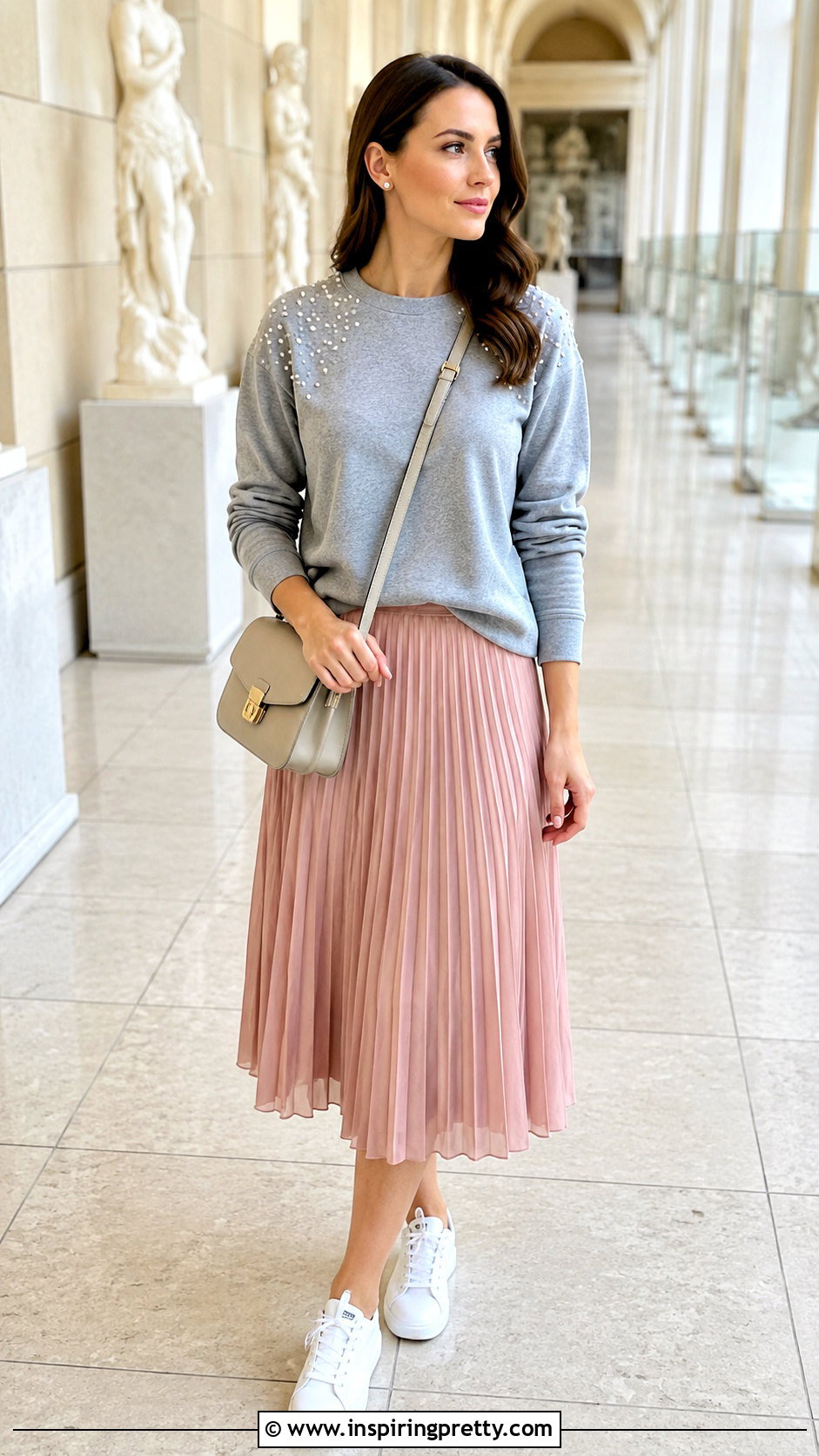 DIY Pearl Sweatshirt With A Pleated Skirt - 50 diy tops outfit ideas