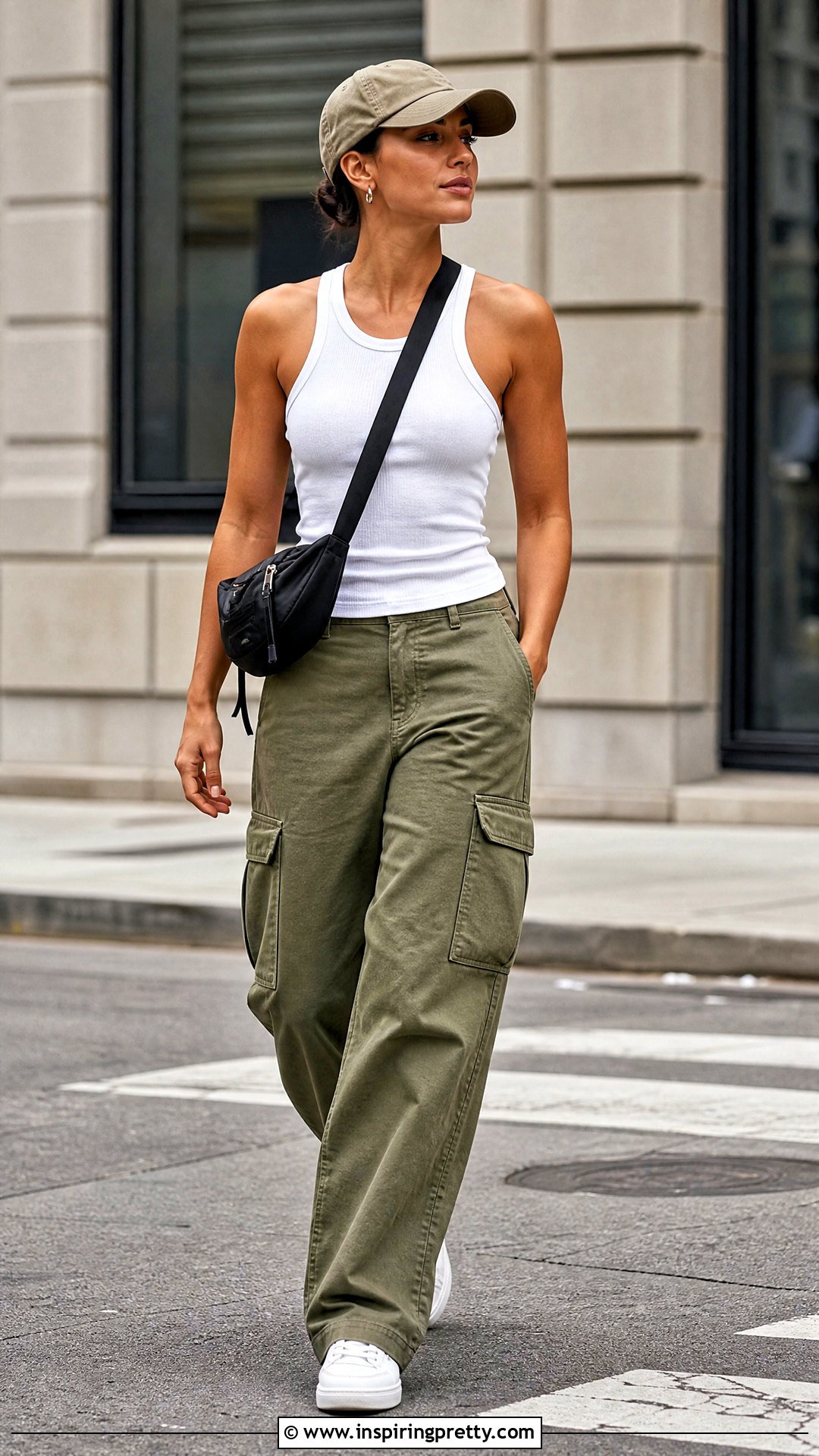 DIY Racerback Knit Tank Top With Cargo Pants - 20 diy knit tank top tutorial outfit ideas