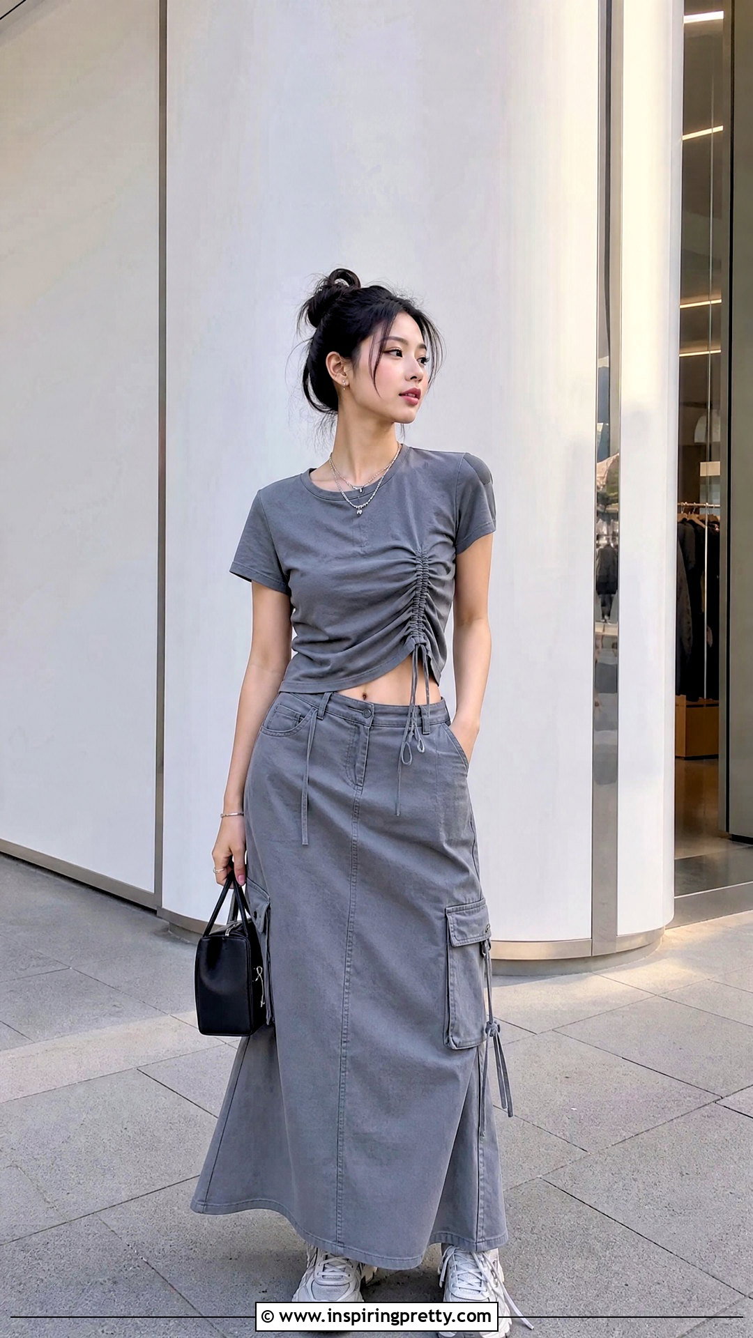 DIY Ruched Acubi Top With Cargo Maxi Skirt - 20 acubi tops diy ideas