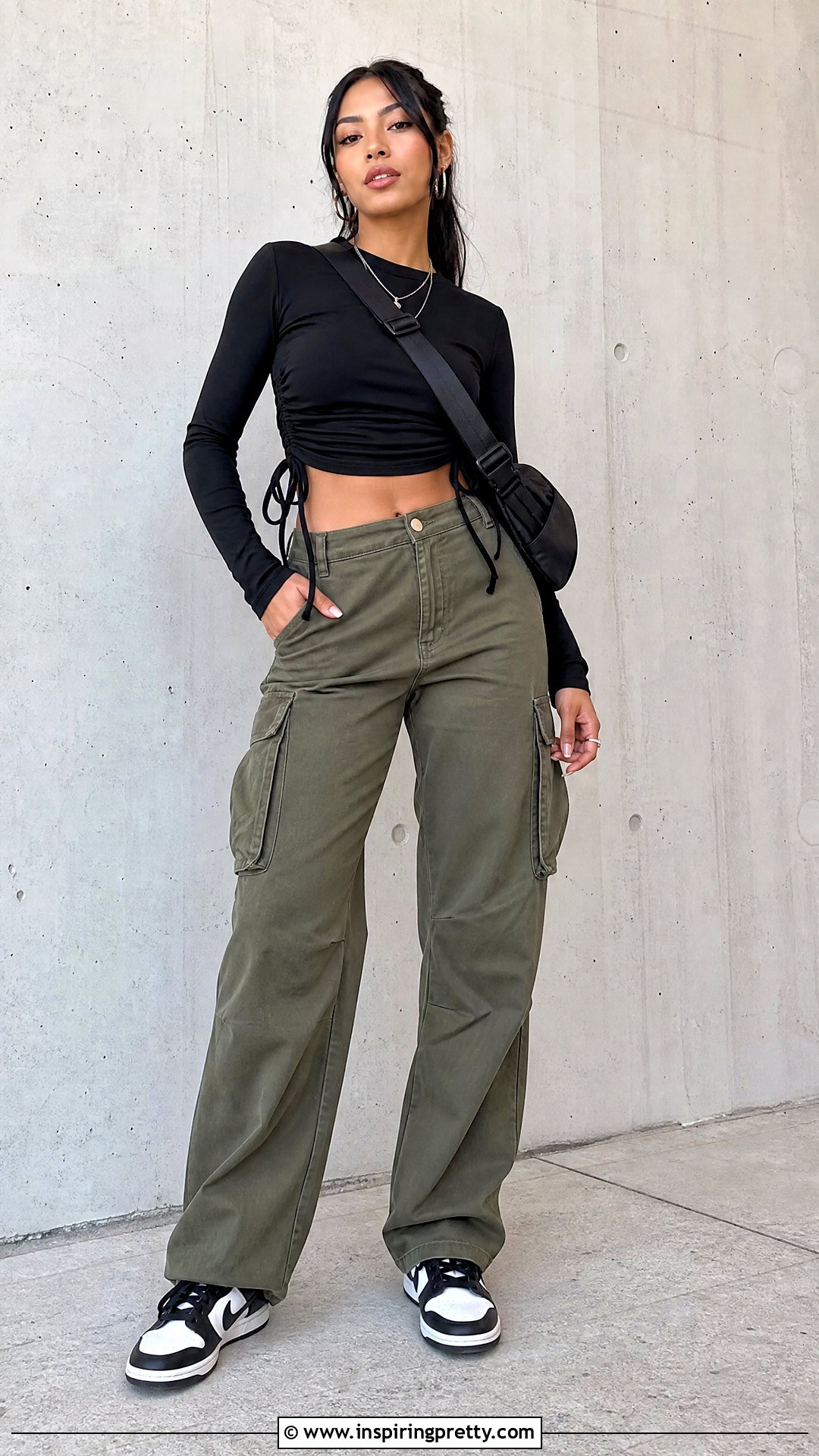 DIY Ruched Long Sleeve Crop Top With Cargo Pants - 20 diy crop top long sleeve outfit ideas