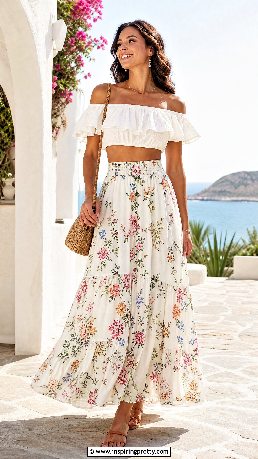 DIY Ruffle Off Shoulder Crop Top With Maxi Skirt - 25 diy off shoulder crop top outfit ideas