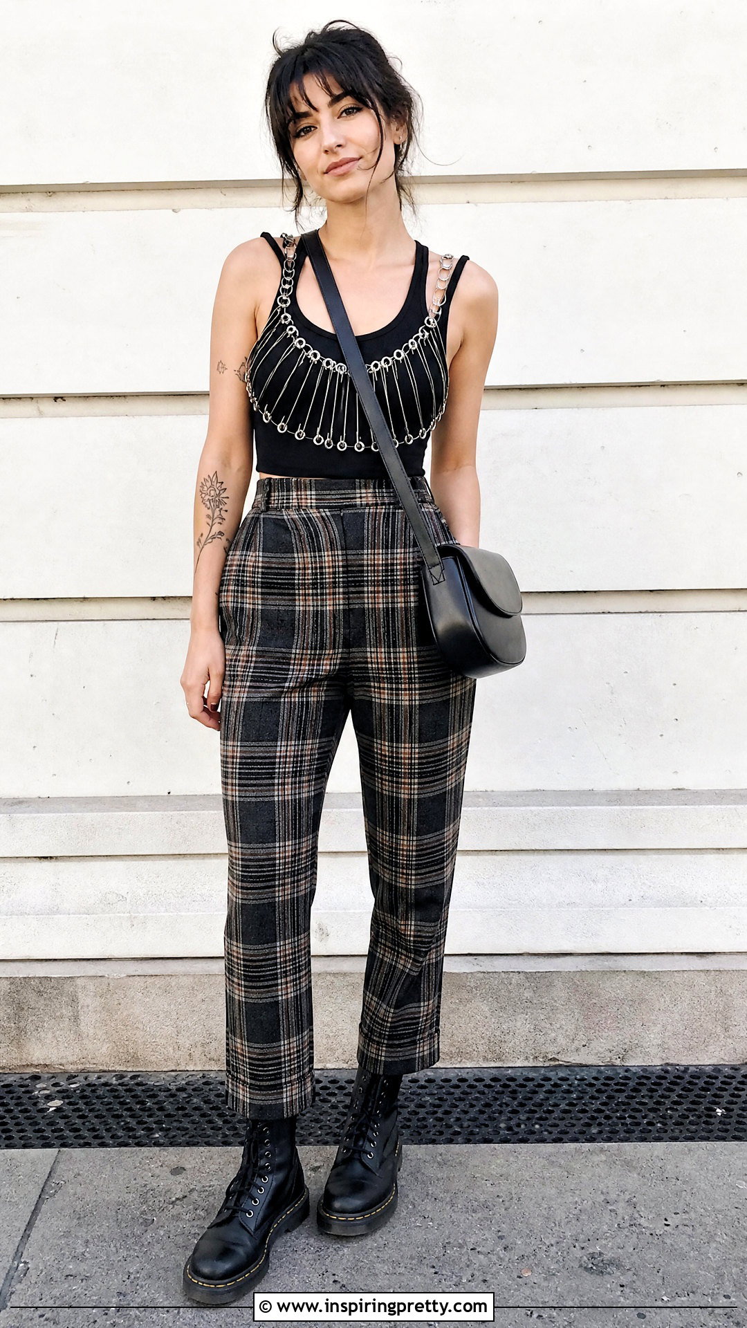 DIY Safety Pin Crop Top With Plaid Pants - 50 diy crop top outfit ideas