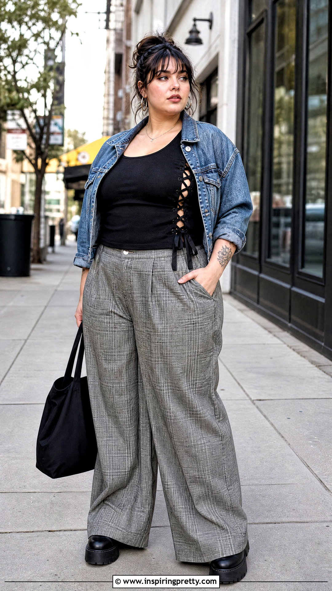 DIY Side Lace Grunge Tank Top With Plaid Pants - 20 diy grunge tank top outfit ideas